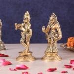 Pure Brass Radha Krishna Idols - Superfine 4.5" Pair | Elegant Compact Sculpture | Divine Love Home Decor | Intricate Craftsmanship | 1 kg Spiritual Gift